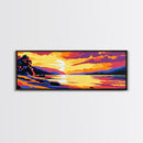 Sunset Over Water, Vibrant Landscape, Serene Lake, Cabin Retreat, Warm Color Palette, Living Room Decor, Canvas Print