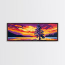 Sunset Pine Tree, Nature Wall Art, Wilderness Landscape, Adventure Decor, Framed Canvas Print, Vibrant Colors, Home Aesthetic