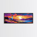 Cliffside Lighthouse, Ocean Sunset Art, Coastal Wall Print, Nautical Home Decor, Vibrant Landscape, Canvas Print, Bedroom Wall Art
