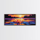 Water Lily Sunset, Tranquil Lake Art, Zen Wall Decor, Nature Inspired Print, Vibrant Landscape, Canvas Print, Relaxing Bedroom Art