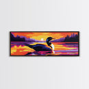Lake Loon Sunset, Wildlife Wall Art, Tranquil Nature Scene, Cabin Decor, Framed Canvas Print, Vibrant Landscape, Living Room Artwork
