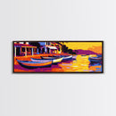 Fishing Boats, Seaside Village, Vibrant Sunset, Nautical Theme, Canvas Print, Living Room Wall Art, Rustic Coastal Decor, Beach House