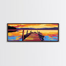 Wooden Dock, Tranquil Lake, Sunset Reflection, Serene Escape, Canvas Print, Cabin Decor, Nature Wall Art, Bedroom Wall Art