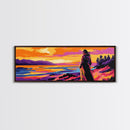 Woman By Lake, Serene Landscape, Sunset Painting, Nature Art, Canvas Print, Cozy Bedroom Art, Modern Wall Decor, Boho Living Space