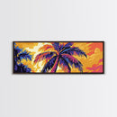 Tropical Palm Trees, Sunset Sky, Boho Wall Art, Framed Canvas Print, Beach House Decor, Vibrant Landscape, Coastal Artwork, Bedroom Art
