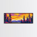 Autumn Pines, Sunset Landscape, Framed Canvas Print, Cozy Cabin Wall Art, Vibrant Nature Scene, Fall Decor, Living Room Artwork