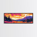 Mountain Sunset, Forest View, Framed Canvas Print, Cozy Cabin Decor, Vibrant Landscape Art, Fall Wall Art, Living Room Art, Rustic Home