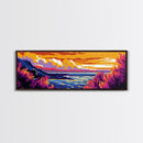 Sunset Coastline, Vibrant Seascape, Ocean View, Colorful Landscape, Framed Canvas Print, Living Room Wall Art, Beach House Decor