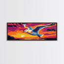 Flying Seagull, Ocean Sunset, Coastal Bird, Colorful Sky, Framed Canvas Print, Nautical Wall Art, Beach House Decor, Bold Landscape