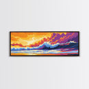 Ocean Waves, Dramatic Seascape, Sunset Surf, Coastal Wall Art, Framed Canvas Print, Beach House Decor, Bold Colors, Modern Nautical