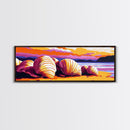 Seashell Beach, Vibrant Sunset, Coastal Landscape, Bold Colors, Framed Canvas Print, Living Room Wall Art, Tropical Vibes, Nautical Art