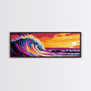 Giant Wave, Ocean Surf, Sunset Splash, Coastal Energy, Framed Canvas Print, Surfer Wall Art, Beach House Decor, Living Room Art