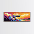 Jumping Fish, Ocean Wave, Sunset Fishing, Bold Seascape, Framed Canvas Print, Nautical Wall Art, Living Room Art, Sport Fishing Art