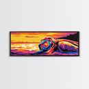 Scuba Mask, Ocean, Sunset, Framed Canvas Print, Diving Wall Art, Beach House Decor, Ocean Adventure Painting, Modern Home Decor