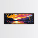 Sunset Paradise, Tropical Waters, Exotic Escape, Framed Canvas Print, Coastal Wall Art, Boho Beach Decor, Relaxing Living Room Art