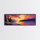 River Sunset, pine forest, mountain landscape, nature decor, cabin retreat, Fall Wall Art, Canvas Print, Framed Canvas Print