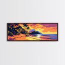 Tropical Beach, Sunset View, Ocean Vibes, Framed Canvas Print, Coastal Wall Art, Bedroom Decor, Palm Tree Artwork, Bohemian Style