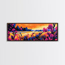 Floral Lake, Wildflower Sunset, Framed Canvas Print, Botanical Wall Art, Nature Scene, Boho Home Decor, Bedroom Artwork, Office Art