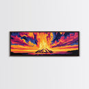 Sunset Flames, Majestic Campfire, Vibrant Night Sky, Framed Canvas Print, Cozy Rustic Wall Art, Cabin Retreat, Autumn Home Decor