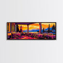 Lakeside, Patio, Sunset, Framed Canvas Print, Vibrant Landscape Art, Dining Room Art, Cozy Decor, Warm Tones, Rustic Autumn Wall Art