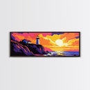 Lighthouse Sunset, Coastal Art, Nautical Wall Decor, Beach House Art, Vibrant Seascape, Framed Canvas Print, Living Room Wall Art