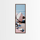 Coastal Rocks, Ocean Wall Art, Minimalist Seascape, Blue and White Decor, Beach House Aesthetic, Modern Landscape, Canvas Print
