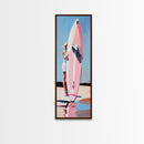 Surfboard Girl, Summer Beach, Coastal Aesthetic, Canvas Print, Boho Wall Art, Minimalist Painting, Living Room Decor, Gift, Pastel
