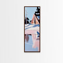 Winter Cabin, Snowy Reflections, Framed Canvas Print, Cozy Rustic Wall Art, Nordic Aesthetic, Minimalist Landscape, Bedroom Decor