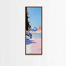 Winter Landscape, Snowy Scene, Mountain, Blue, White, Nature, Minimalist, Cabin Decor, Living Room, Framed Canvas Print