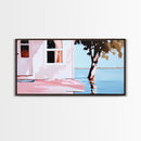 Lake House, Nature Reflection, Peaceful Retreat, Summer Serenity, Framed Canvas Print, Living Room Wall Art, Rustic Home Decor, Pastel