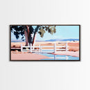 White Fence, Pastoral Landscape Print, Rustic Country Art, Framed Canvas Print, Minimalist Home Decor, Living Room Wall Art