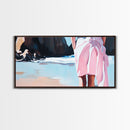 Pink Shoreline, Coastal Escape, Framed Canvas Print, Minimalist Seascape, Pastel Art, Beach House Decor, Serene Wall Art, Bedroom