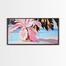 Pink Tropical Plant, Boho Botanical, Exotic Leaves, Pastel Colors, Soft Summer Vibes, Relaxing Nature, Living Room Art, Framed Canvas Print