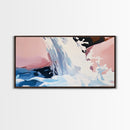 Waterfall, Abstract, Modern, Framed Canvas Print, Nature Wall Art, Minimalist Art, Bedroom Decor, Coastal Art, Blue and White Painting