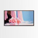 Floral, Waterfall, Soft Pink, Framed Canvas Print, Living Room Wall Art, Boho Art, Nature Artwork, Elegant Painting, Serene Home Decor