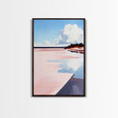 Pink Shoreline, Beach Reflection, Coastal Landscape, Framed Canvas Print, Ocean Wall Art, Nautical Home Decor, Relaxing Summer Vibes