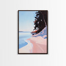 Secluded Beach, Coastal Pines, Ocean Sunset Art, Nature Wall Decor, Framed Canvas Print, Minimalist Seascape, Living Room Art, Boho Print