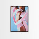 Pink Ribbon, Female Décor, Framed Canvas Print, Cabin Wall Art, Farmhouse Home Decor, Cozy Living Room Art