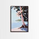 Tree by Water, Serene Nature Landscape, Tranquil Beach Scene, Framed Canvas Print, Zen Meditation Art, Minimalist Wall Decor