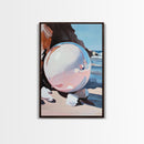 Reflective Sphere, Surrealist Print, Beach Art, Coastal Decor, Framed Canvas Print, Minimalist Aesthetic, Living Room Wall Art