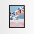 Snowy Mountains, Pink Winter Landscape, Minimalist Christmas Art, Modern Nature Painting, Cozy Lodge Wall Art, Canvas Print