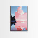 Pink Sky, Minimalist Coastal Art, Framed Canvas Print, Modern Landscape, Boho Sunset Painting, Living Room Wall Art, Serene Beach Decor
