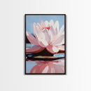 Lotus, Water Lily, Tranquil Nature Art, Framed Canvas Print, Zen Floral Wall Decor, Soft Pastel Painting, Botanical Art, Spa Wall Art