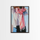 Pink Scarf, Fashion Illustration, Cozy Autumn Art, Feminine Style, Framed Canvas Print, Modern Wall Art, Soft Aesthetic, Unique Gift