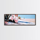 Pink Flowers, Framed Canvas Print, Floral Wall Art, Desert Artwork, Boho Aesthetic, Modern Home Decor, Bedroom Art, Nature Painting