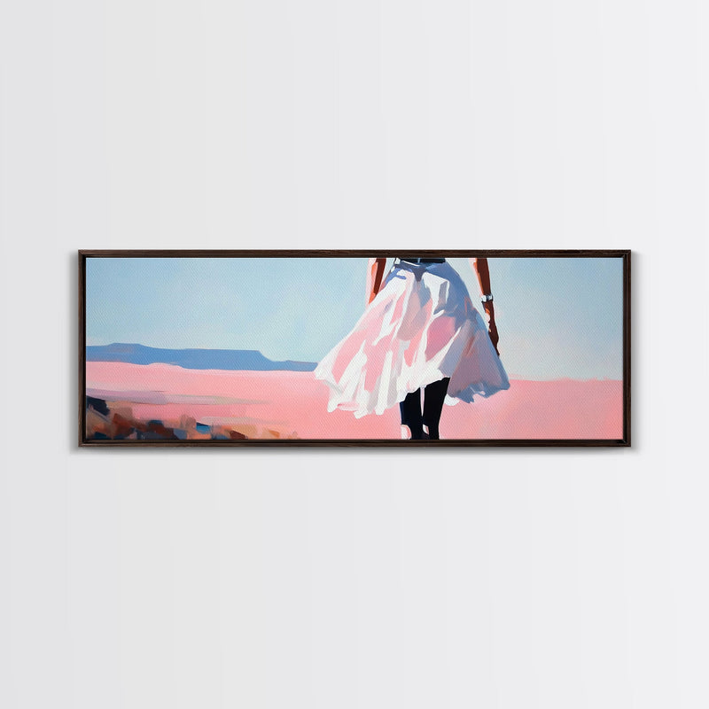 Flowing Dress, Beach Walk, Pastel Aesthetic, Dreamy Art, Canvas Print,