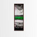 Green Lake, Moody Sky, Reflection, Framed Canvas Print, Minimalist Landscape, Monochrome Art, Office Decor, Nature Inspired Wall Art