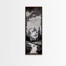Snowy Peak, Mountain Reflection, Black White Nature, Adventure Landscape, Cabin Decor, Hiking Art, Framed Canvas Print