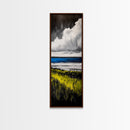 Coastal Field, Dramatic Clouds, Moody Landscape Art, Nature Inspired Decor, Framed Canvas Print, Entryway Wall Art, Modern Farmhouse Art