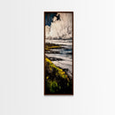 Coastal Landscape, Golden Grass, Cliffside View, Framed Canvas Print, Nature Wall Art, Ocean Inspired Decor, Rustic Home Art